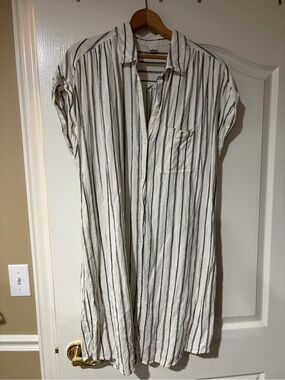 Old Navy- Striped Button-Down Shirt Dress - Ivory with Black Stripes